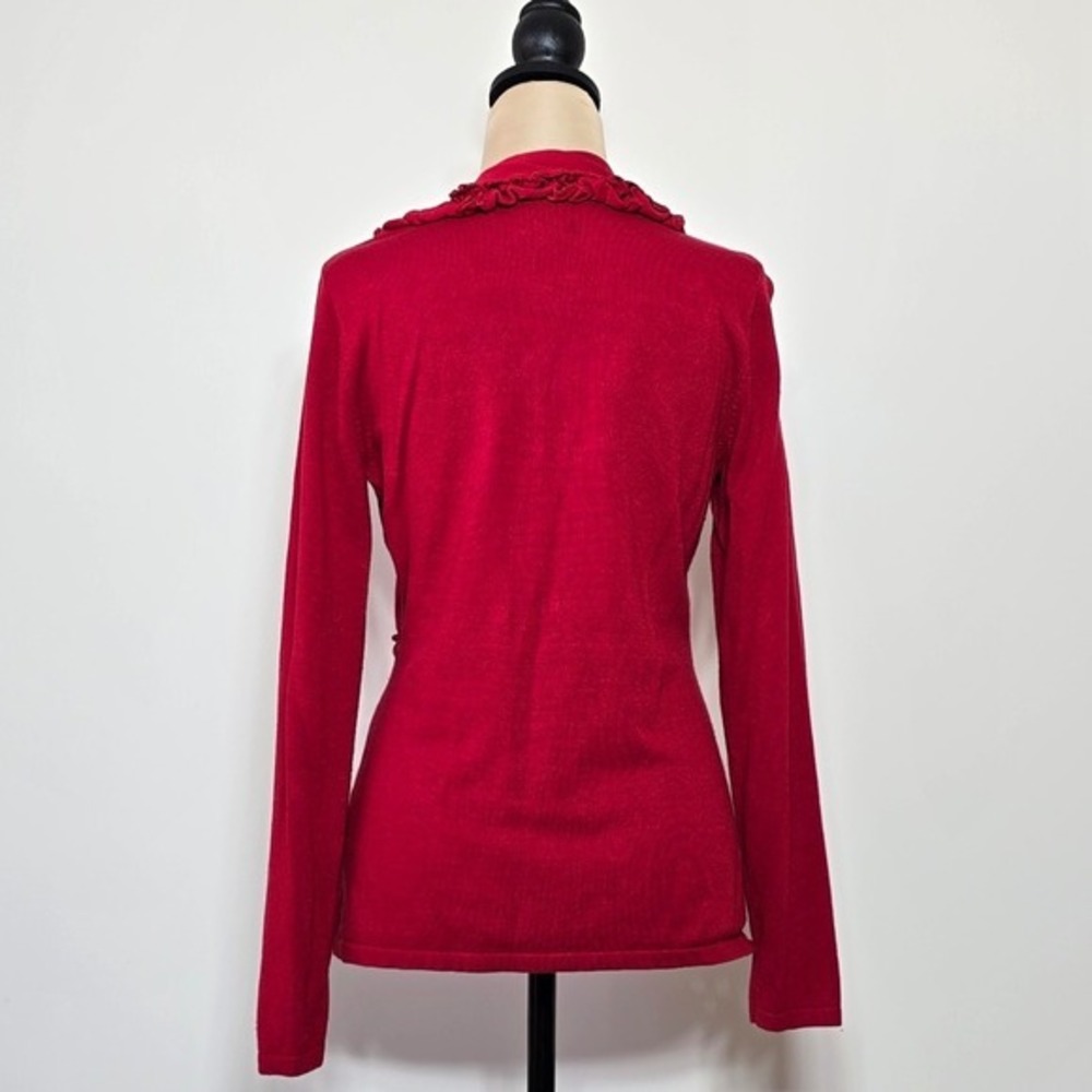 Tribal Long Sleeve Ruffle Trim V-Neck Sweater‎ – Red – Size M - Picture 2 of 6